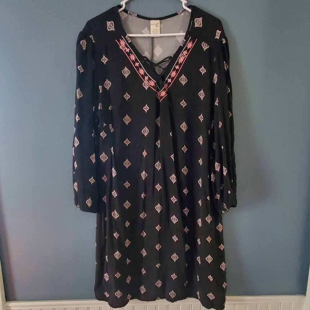 Terra & Sky Black Pink OX 14W Plus Dress Coverup Summer Womens